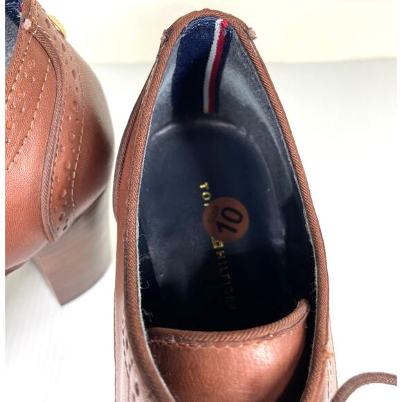TOMMY HILFIGER Oxford Shoes Womens 10 Brown Leather Stacked Heel Brogue Academia - Picture 6 of 12